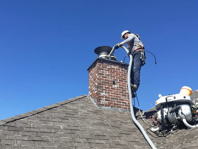 Dedicated Maynard Chimney Sweep team member cleaning a chimney in Maynard, MA