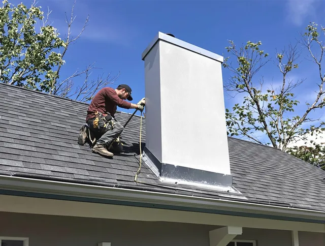 Maynard Chimney Sweep team member finishing chimney construction in Maynard, MA