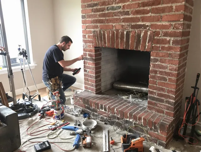 Maynard Chimney Sweep specialist finalizing chimney liner service in Maynard, MA