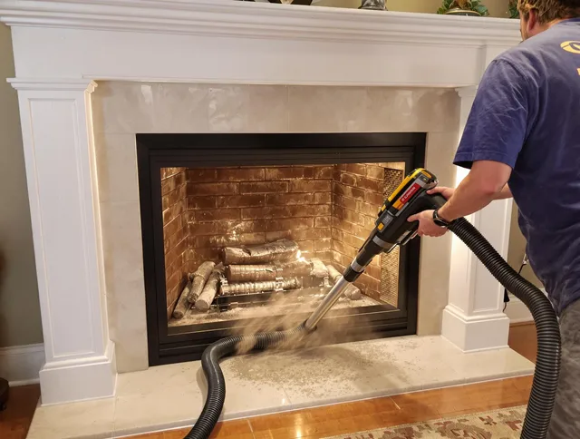 Fireplace cleaning performed by Maynard Chimney Sweep in Maynard, MA